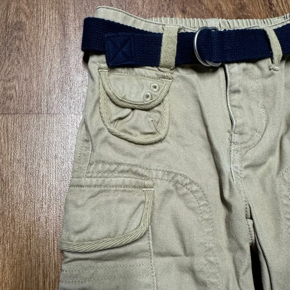 Ralph Lauren Baby Boys Khaki Tan Cargo Pants Navy Belted Pull On Cotton Size 9M